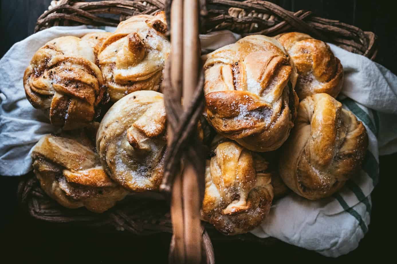 flatlay of a basket of rolls