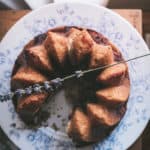 flatlay of cake with a piece of lavender