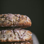 three cinnamon chip scones stacked